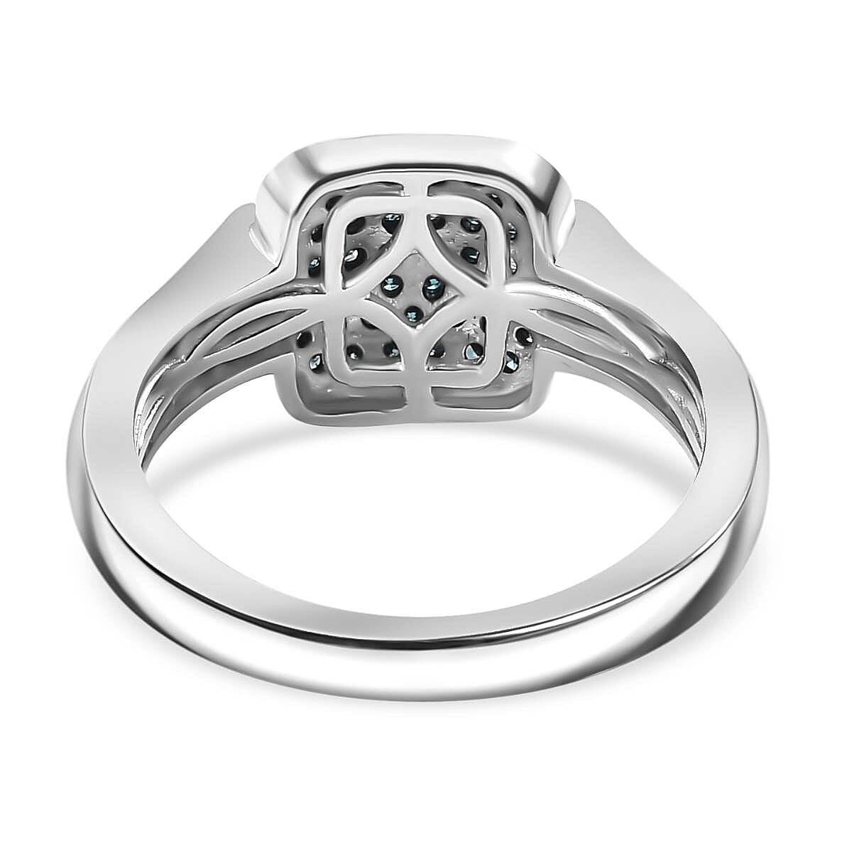 Close Out Deal-  Blue Diamond and White Diamond Cluster Ring in Rhodium Overlay Sterling Silver 0.50 ct 7897647 5