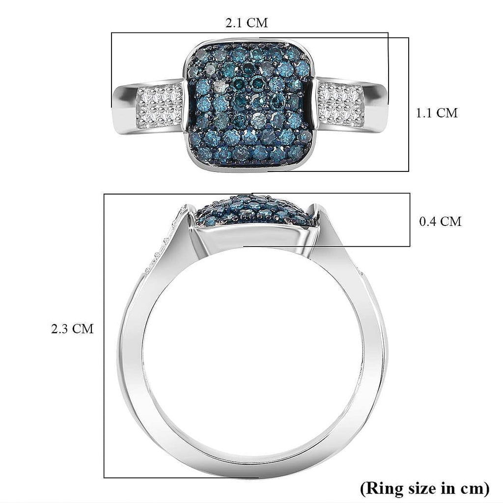 Close Out Deal-  Blue Diamond and White Diamond Ring in rhodium Sterling Silver 0.50 ct