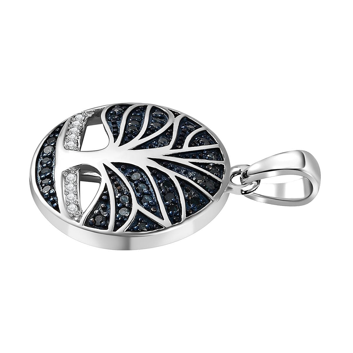 Designer Inspired White and Blue Diamond Tree of Life Pendant in Platinum Overlay Sterling Silver 0.25 Ct 7556570 3