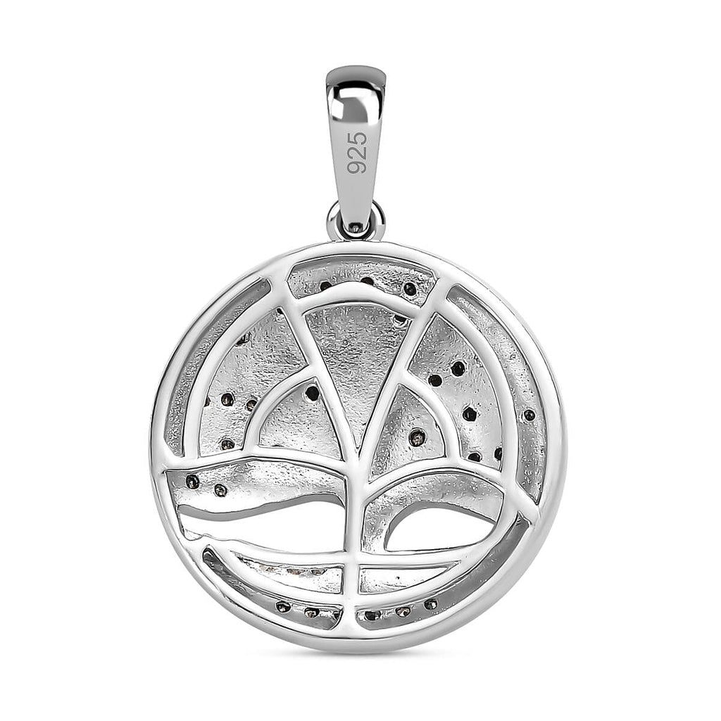 Designer Inspired White and Blue Diamond Tree of Life Pendant in Platinum Overlay Sterling Silver 0.25 Ct