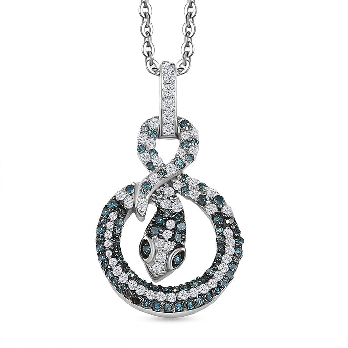 GP Serpentine Collection - White Diamond, Blue Diamond Pendant with Chain (Size 20) in Rhodium Overlay Sterling Silver 0.57 Ct. 4395235 1
