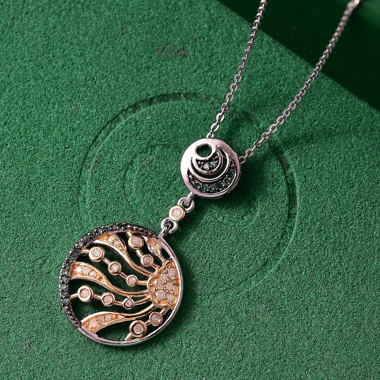 GP Celestial Dream Collection - Multi Colour Diamond &amp; Kanchanaburi Blue Sapphire Pendant with Chain (Size 20) in 18K Vermeil Yellow Gold Plated Rhodium Overlay Sterling Silver 4413632 2