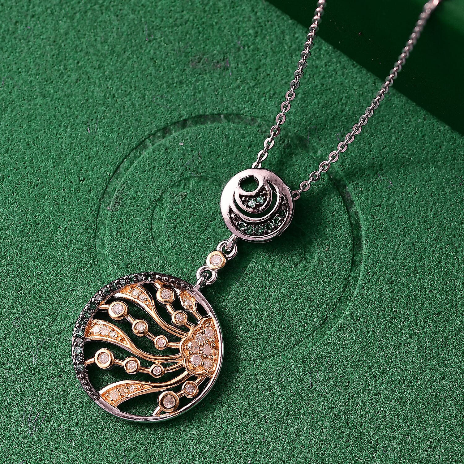 GP Celestial Dream Collection - Multi Colour Diamond &amp; Kanchanaburi Blue Sapphire Pendant with Chain (Size 20) in 18K Vermeil Yellow Gold Plated Rhodium Overlay Sterling Silver 4413632 2