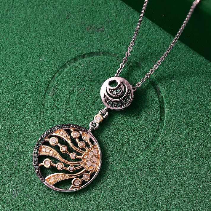 GP Celestial Dream Collection - Multi Colour Diamond &amp; Kanchanaburi Blue Sapphire Pendant with Chain (Size 20) in 18K Vermeil Yellow Gold Plated Rhodium Overlay Sterling Silver 4413632 2