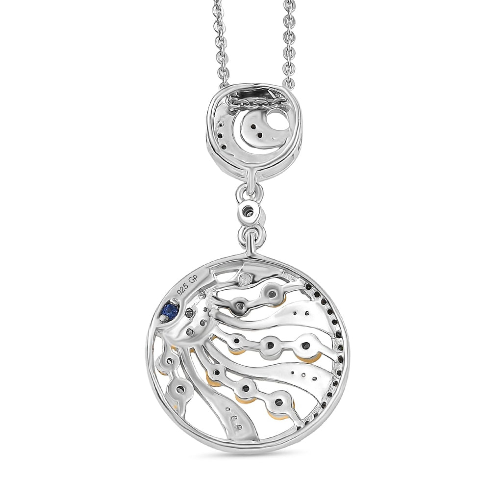 GP Celestial Dream Collection - Multi Colour Diamond & Kanchanaburi Blue Sapphire Pendant with Chain (Size 20) in 18K Vermeil Yellow Gold Plated Rhodium Overlay Sterling Silver