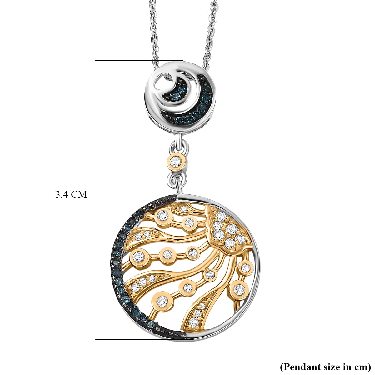 GP Celestial Dream Collection - Multi Colour Diamond &amp; Kanchanaburi Blue Sapphire Pendant with Chain (Size 20) in 18K Vermeil Yellow Gold Plated Rhodium Overlay Sterling Silver 4413632 6