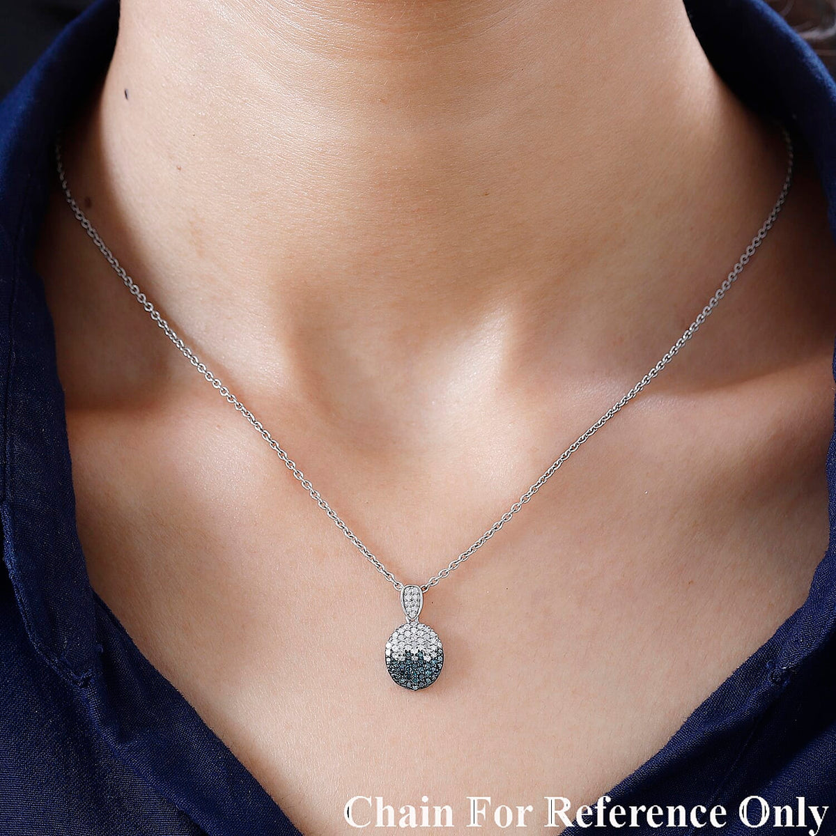 Blue &amp; White Diamond Pendant in Platinum Overlay Sterling Silver 0.52 Ct. 7750564 2