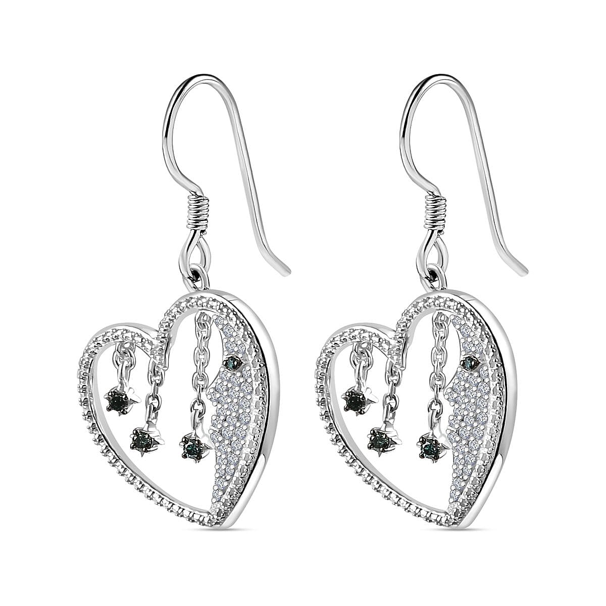 GP White Diamond, Blue Sapphire, Blue Diamond Heart Lever Back Earring in Rhodium Overlay Sterling Silver 7787979 4