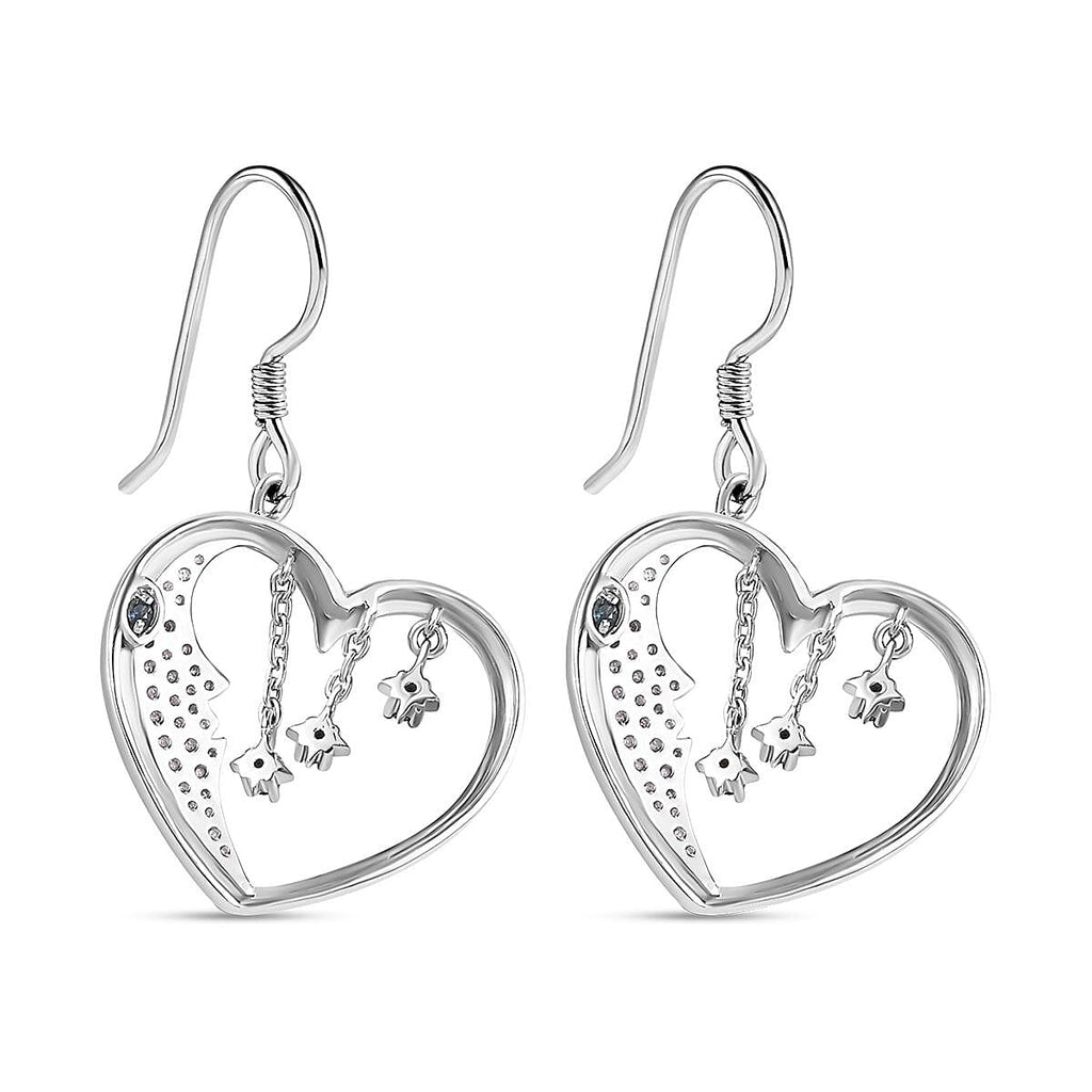 GP Amore Heart Collection - White & Blue Diamond Earrings in Rhodium Overlay Sterling Silver Wt. 5.35 Gms