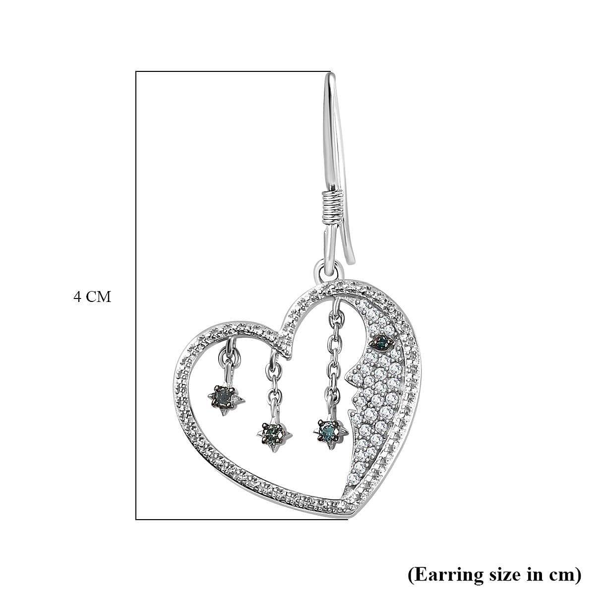 GP White Diamond, Blue Sapphire, Blue Diamond Heart Lever Back Earring in Rhodium Overlay Sterling Silver 7787979 7