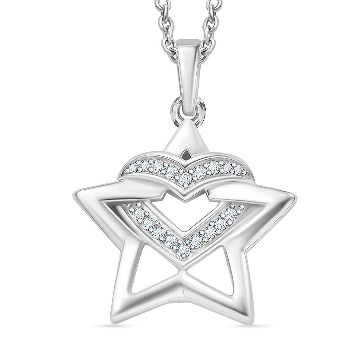 GP Celestial Collection - White Diamond and Blue Sapphire Pendant with Chain (Size - 20) in Rhodium Overlay Sterling Silver 4331190 0