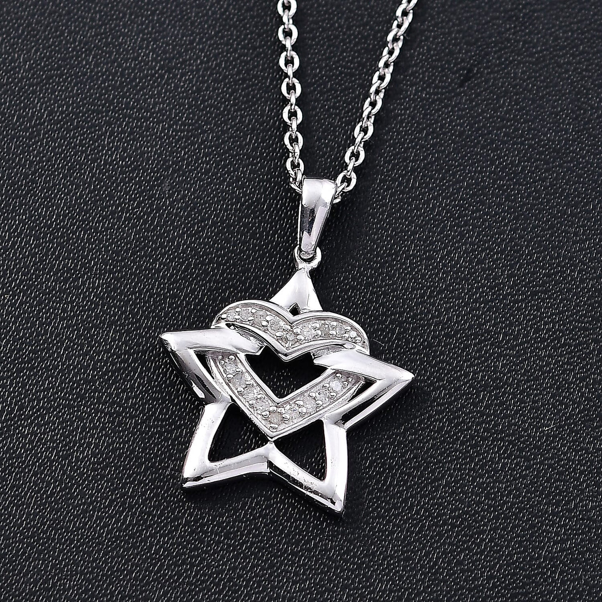 GP Celestial Collection - White Diamond and Blue Sapphire Pendant with Chain (Size - 20) in Rhodium Overlay Sterling Silver 4331190 3