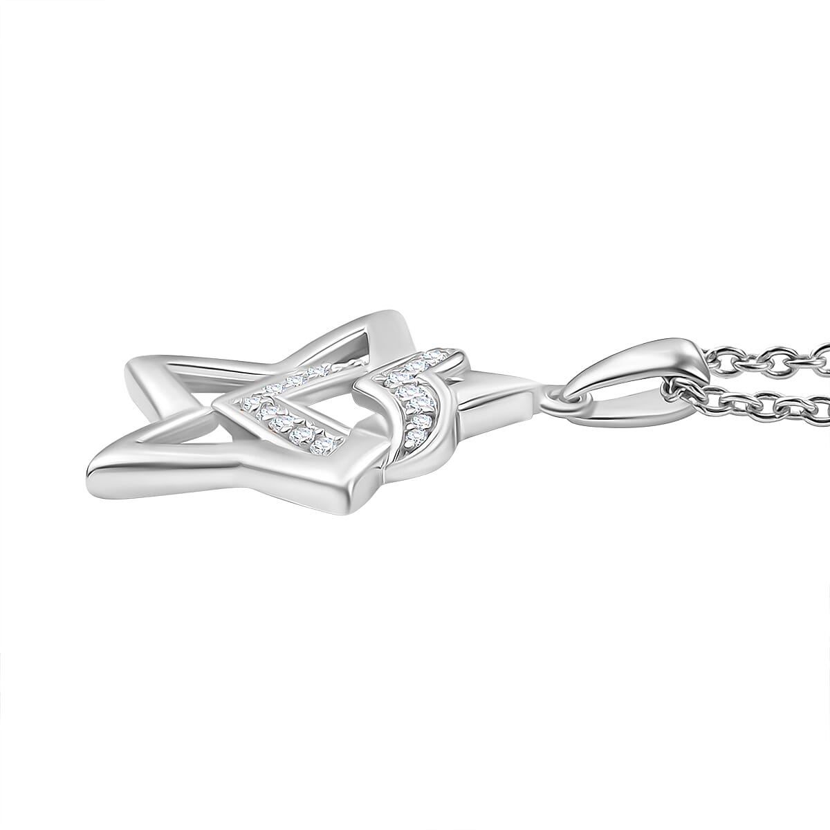 GP Celestial Collection - White Diamond and Blue Sapphire Pendant with Chain (Size - 20) in Rhodium Overlay Sterling Silver 4331190 4