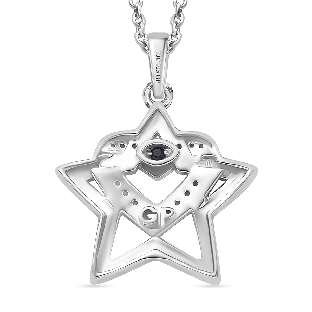 GP Celestial Collection - White Diamond and Blue Sapphire Pendant with Chain (Size - 20) in Rhodium Overlay Sterling Silver 4331190 5