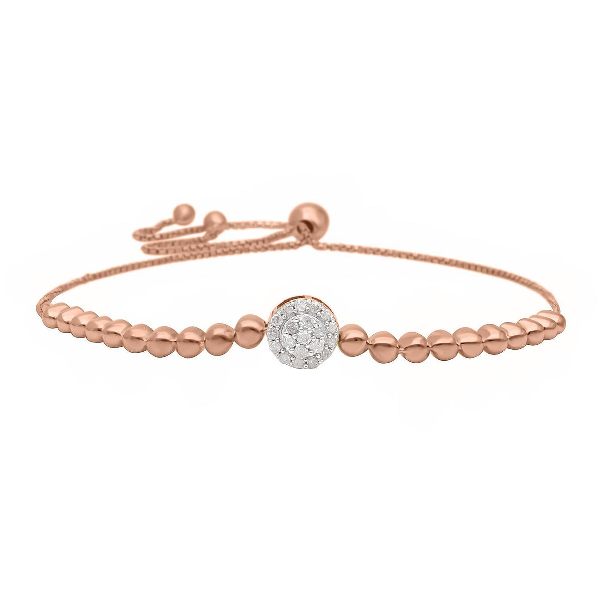 Designer Inspired- Diamond (G-H) BOLO Bracelet (Size - 6.5 To 9.5) in 18K Rose Gold Vermeil Plated Sterling Silver 0.25 Ct. 7566683 0
