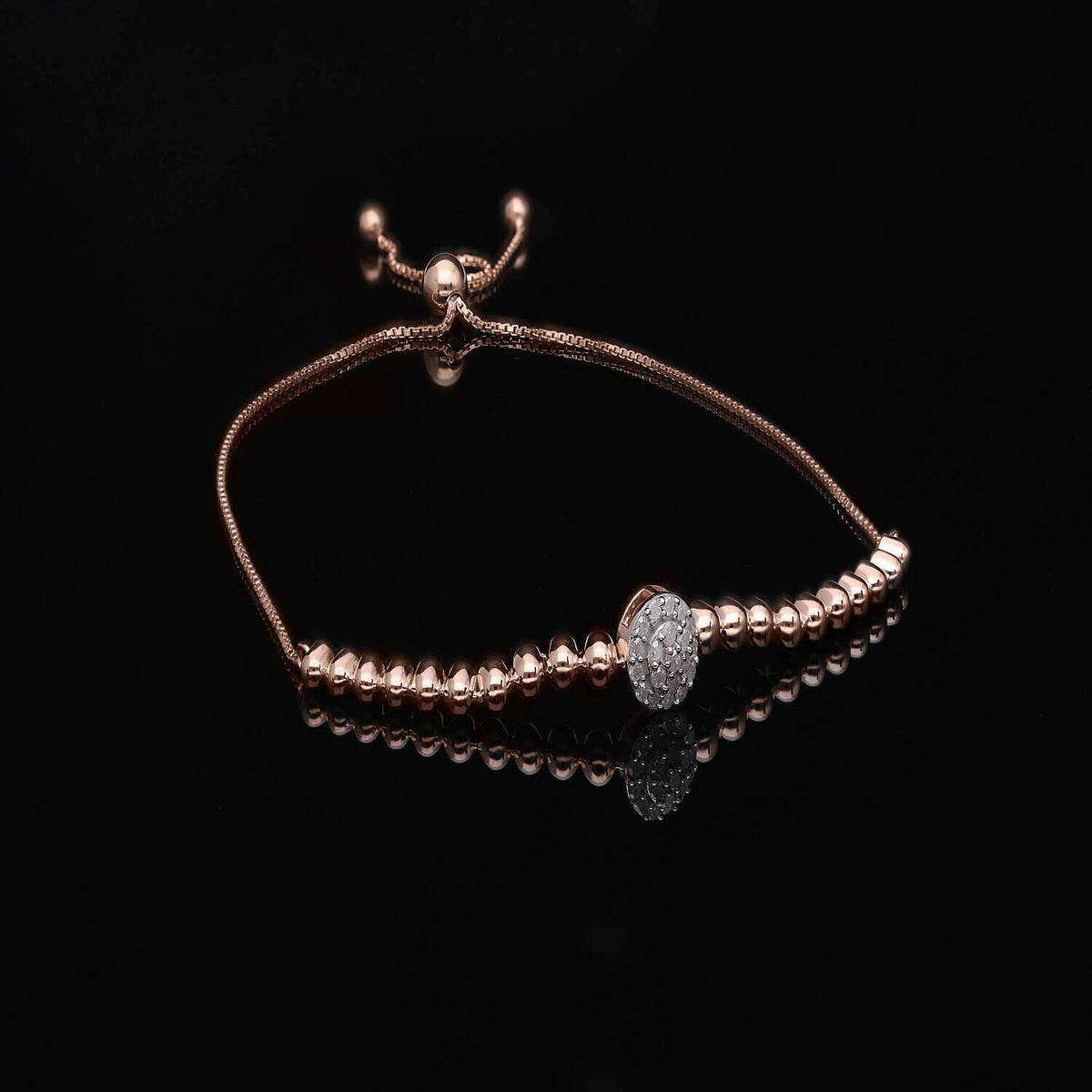 Designer Inspired- Diamond (G-H) BOLO Bracelet (Size - 6.5 To 9.5) in 18K Rose Gold Vermeil Plated Sterling Silver 0.25 Ct. 7566683 1