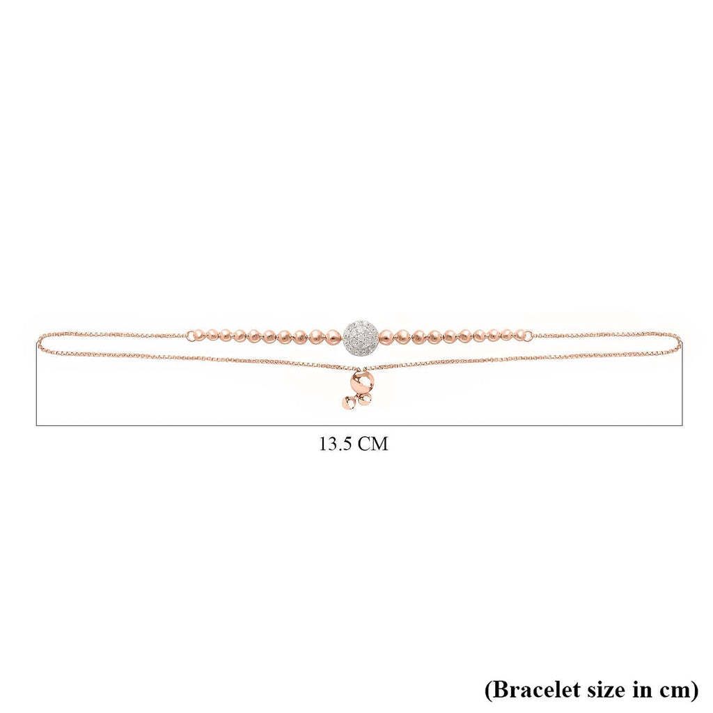Designer Inspired- Diamond (G-H) BOLO Bracelet (Size - 6.5 To 9.5) in 18K Rose Gold Vermeil Plated Sterling Silver 0.25 Ct.