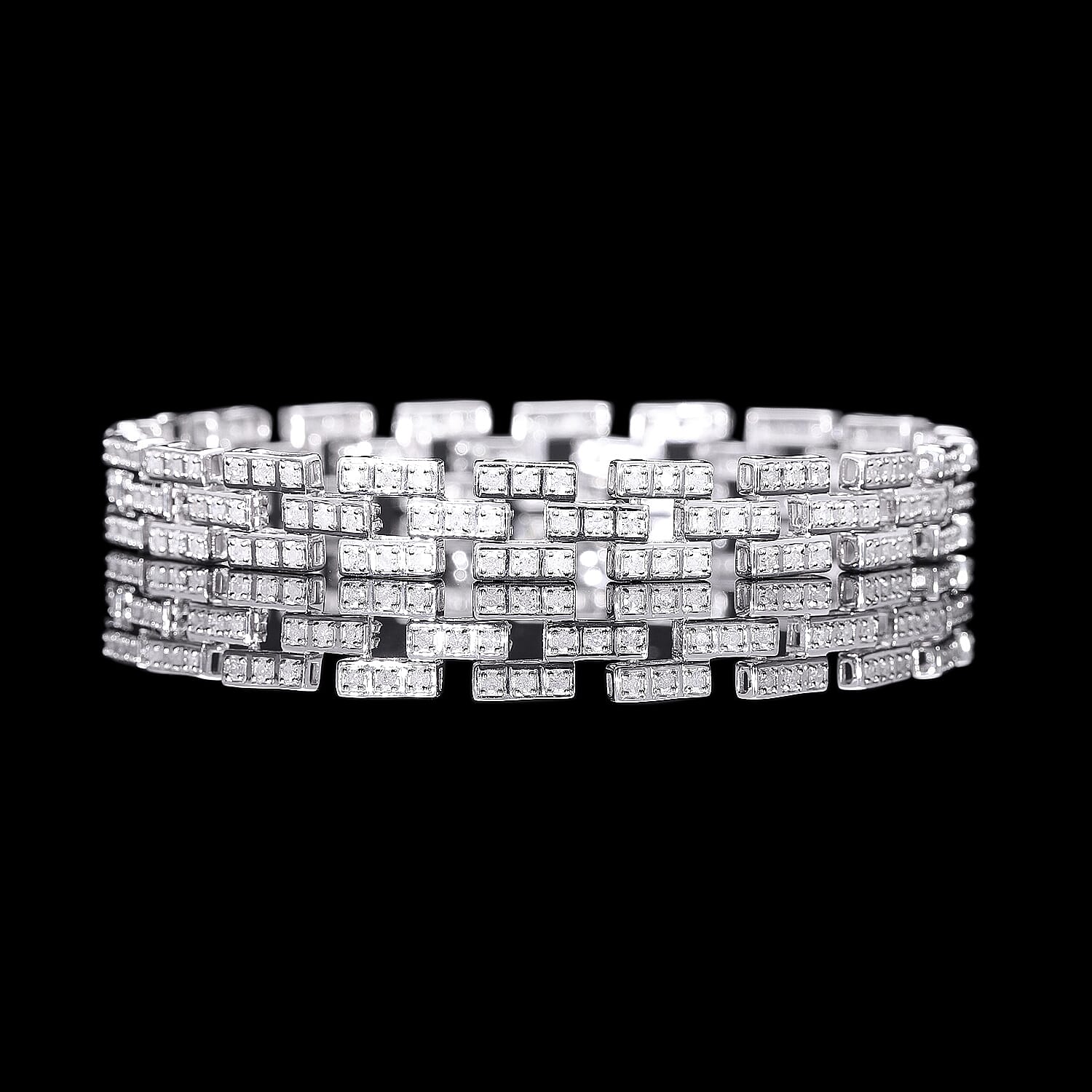 D'Joy Natural Diamond Bracelet (Size - 7.5) in Platinum Overlay Sterling Silver. 2.00 Ct 7806367 1