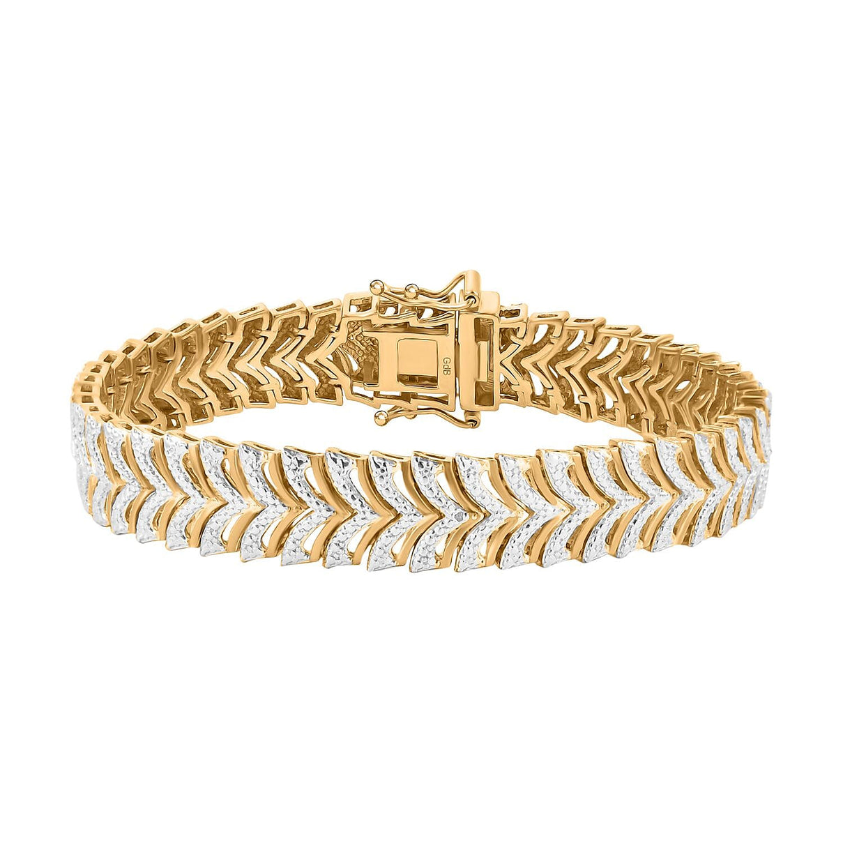 White Diamond Bracelet (Size - 7.5) with Lock Box in Yellow Gold Flash &amp; Silver Plating 8018067 0