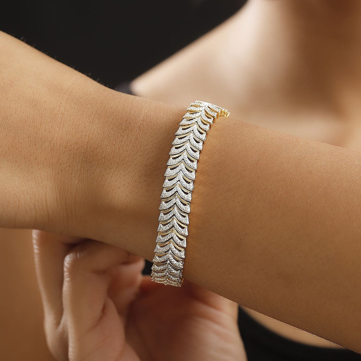 White Diamond Bracelet (Size - 7.5) with Lock Box in Yellow Gold Flash &amp; Silver Plating 8018067 2