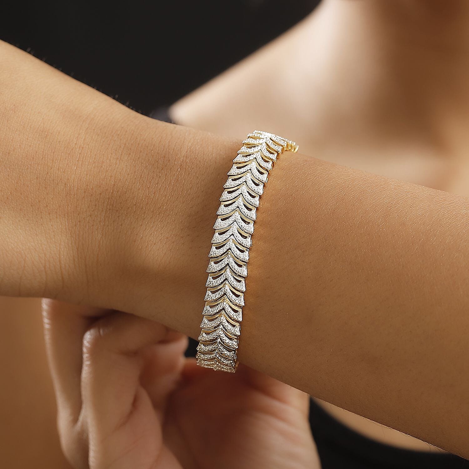 White Diamond Bracelet (Size - 7.5) with Lock Box in Yellow Gold Flash &amp; Silver Plating 8018067 2