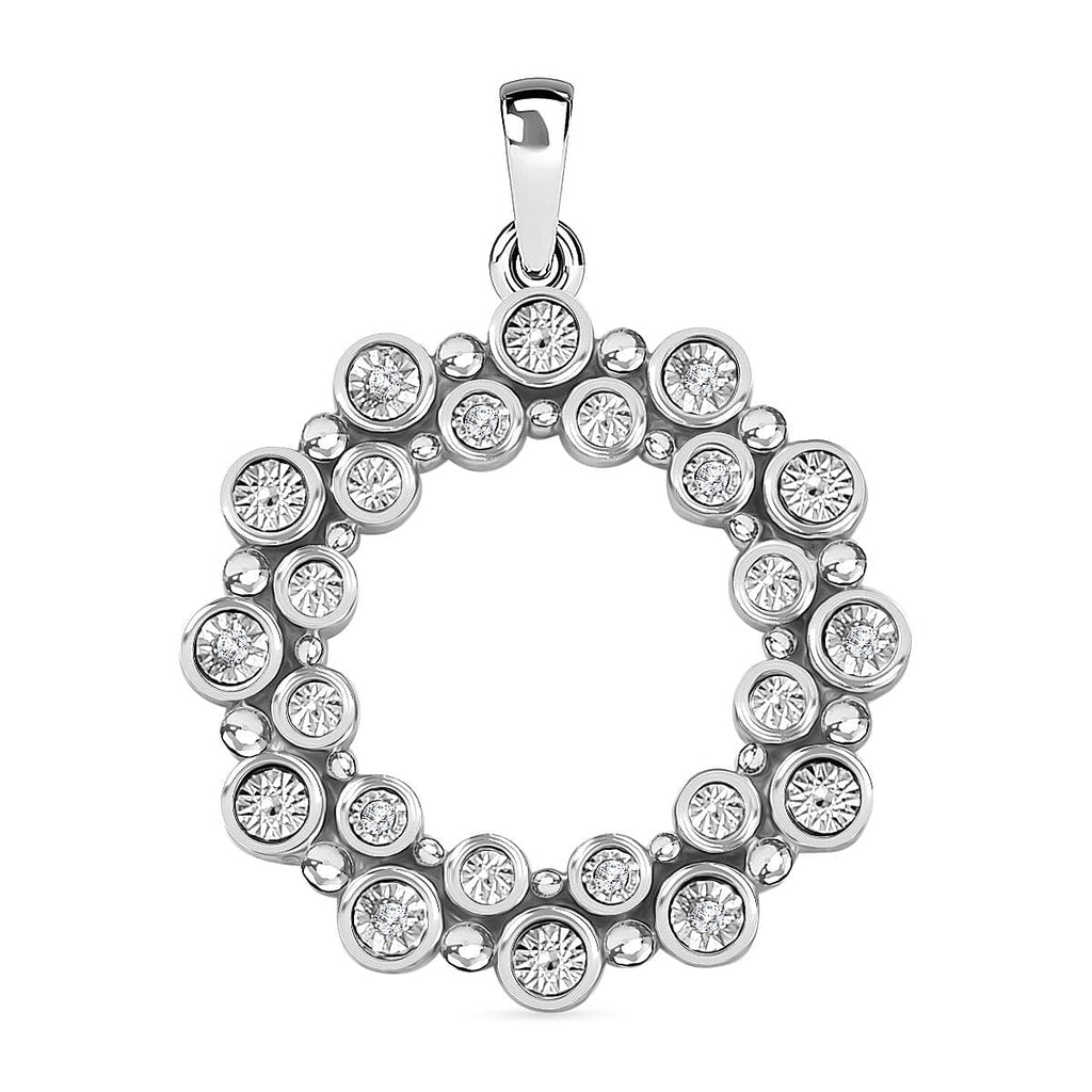 Designer Inspired Deal- BUBBLE Pendant Natural Diamond in Platinum Overlay Sterling Silver