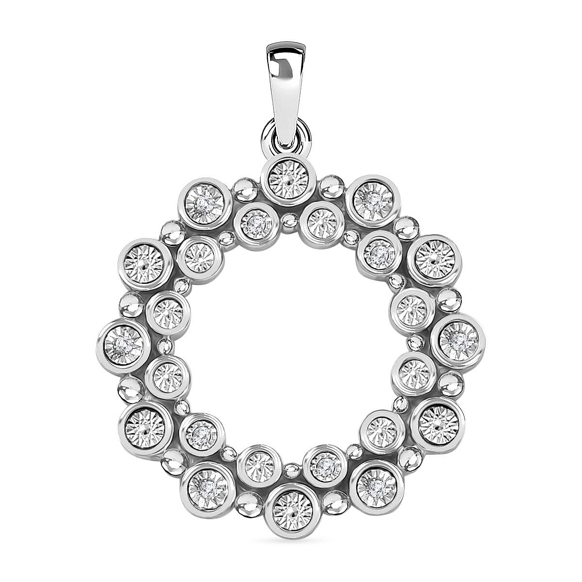 White Diamond Bubble Circle Pendant in Platinum Overlay Sterling Silver 7959797 0