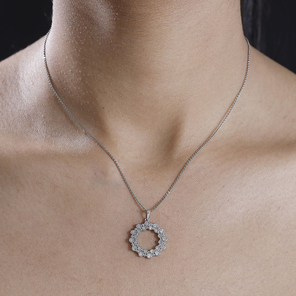 White Diamond Bubble Circle Pendant in Platinum Overlay Sterling Silver 7959797 2