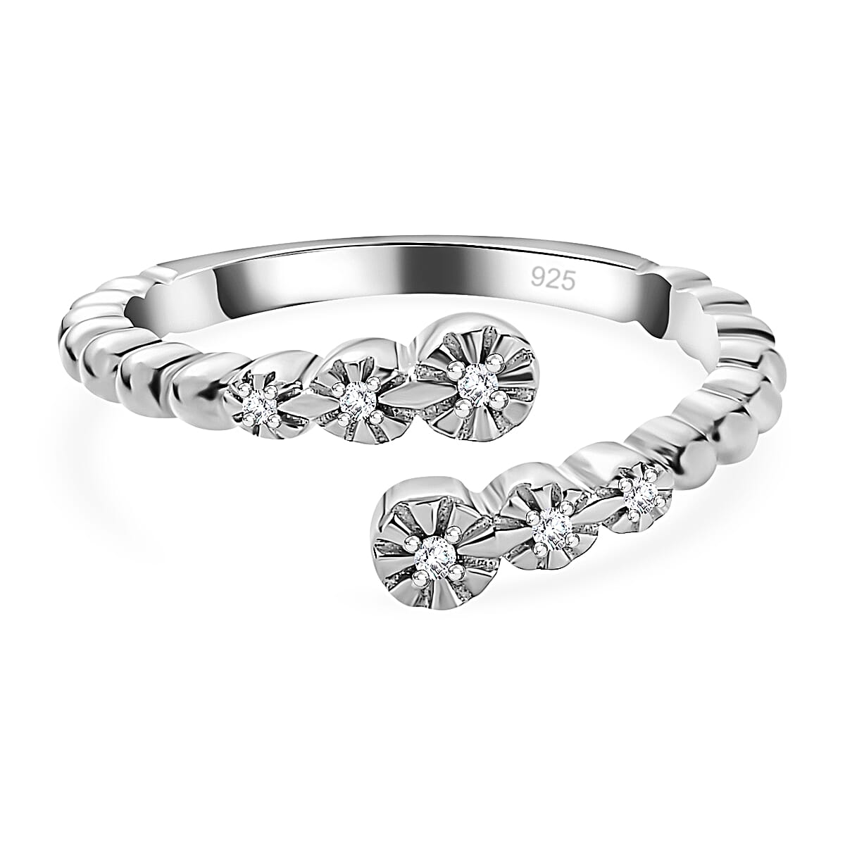 White Diamond  Bypass Ring in Platinum Overlay Sterling Silver 0.04 ct  0.040  Ct. 7648347 0