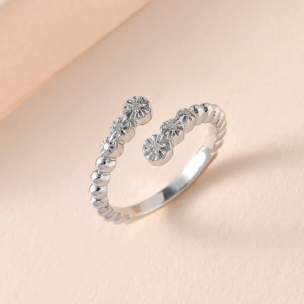 White Diamond  Bypass Ring in Platinum Overlay Sterling Silver 0.04 ct  0.040  Ct. 7648347 1