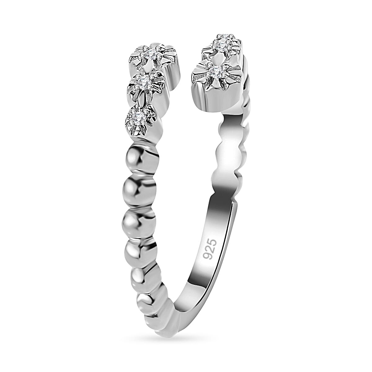 White Diamond  Bypass Ring in Platinum Overlay Sterling Silver 0.04 ct  0.040  Ct. 7648347 3