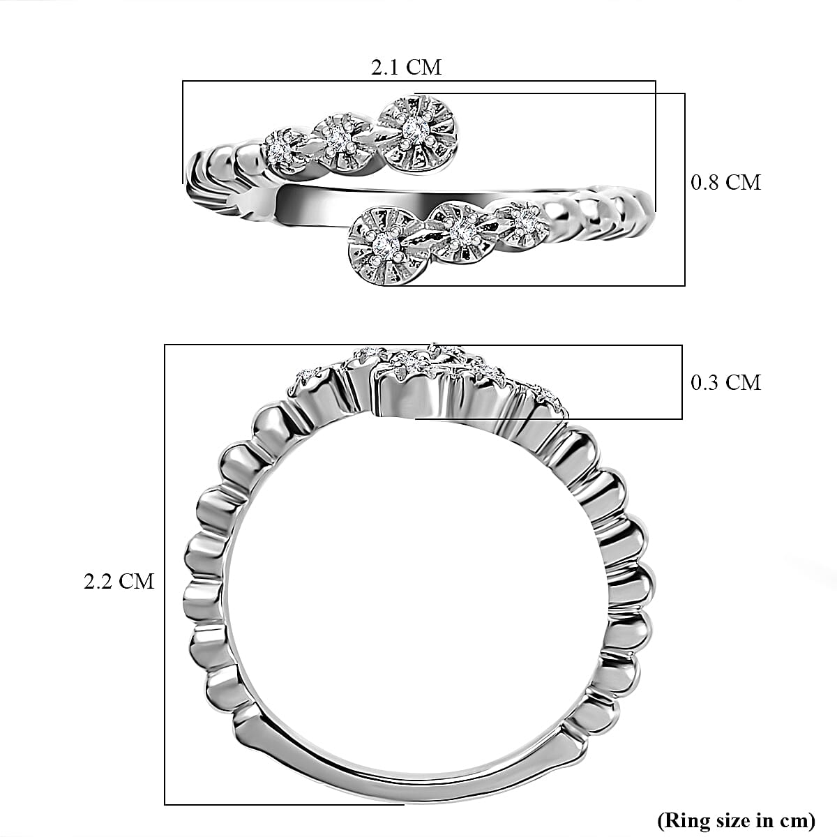 White Diamond  Bypass Ring in Platinum Overlay Sterling Silver 0.04 ct  0.040  Ct. 7648347 5