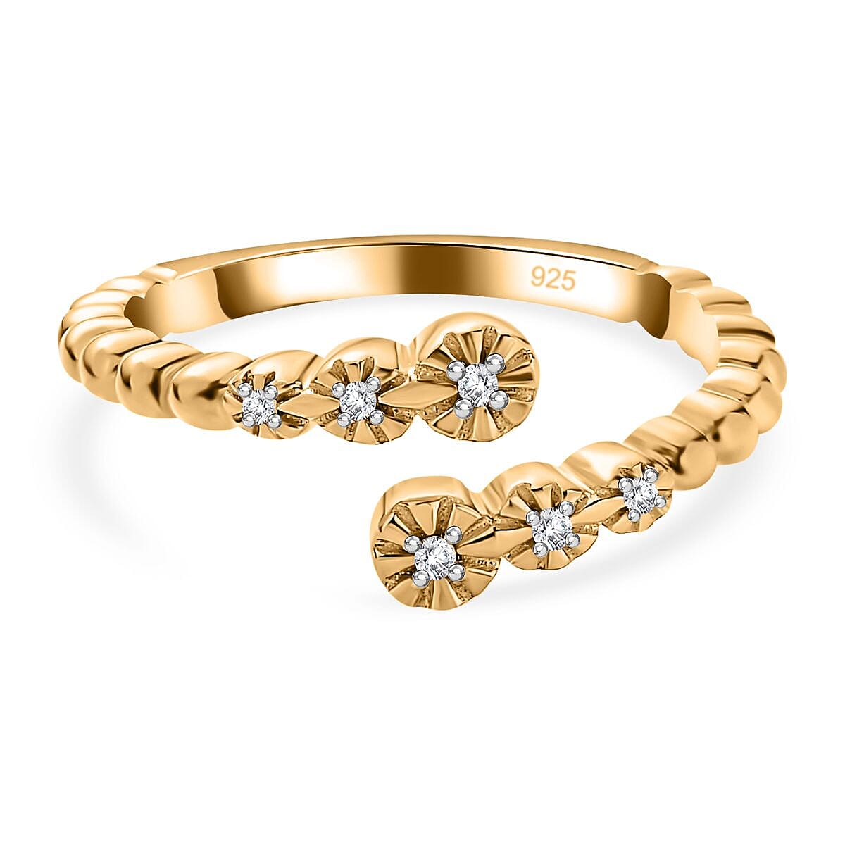 White Diamond Bypass Ring in 18K Vermeil Yellow Gold Sterling Silver 0.04 ct 0.040 Ct. 7648356 0