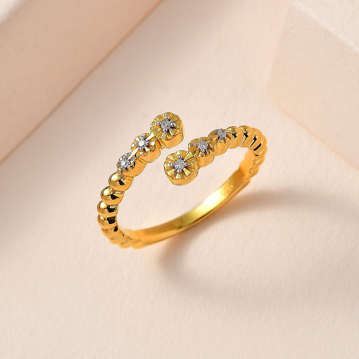 White Diamond Bypass Ring in 18K Vermeil Yellow Gold Sterling Silver 0.04 ct 0.040 Ct. 7648356 1