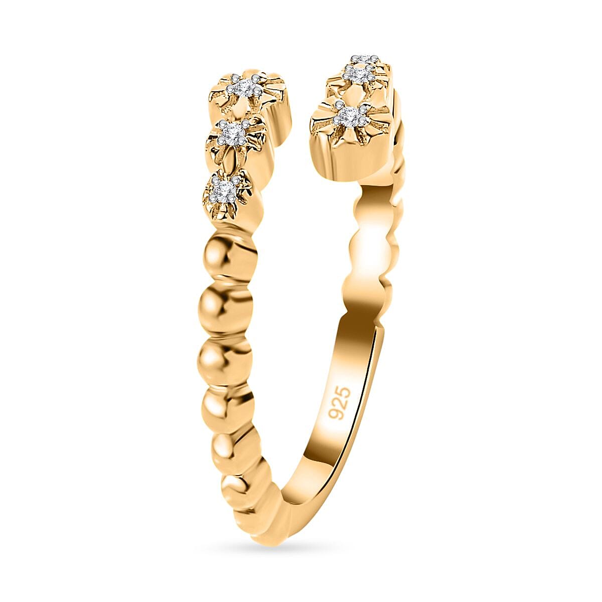 White Diamond Bypass Ring in 18K Vermeil Yellow Gold Sterling Silver 0.04 ct 0.040 Ct. 7648356 3
