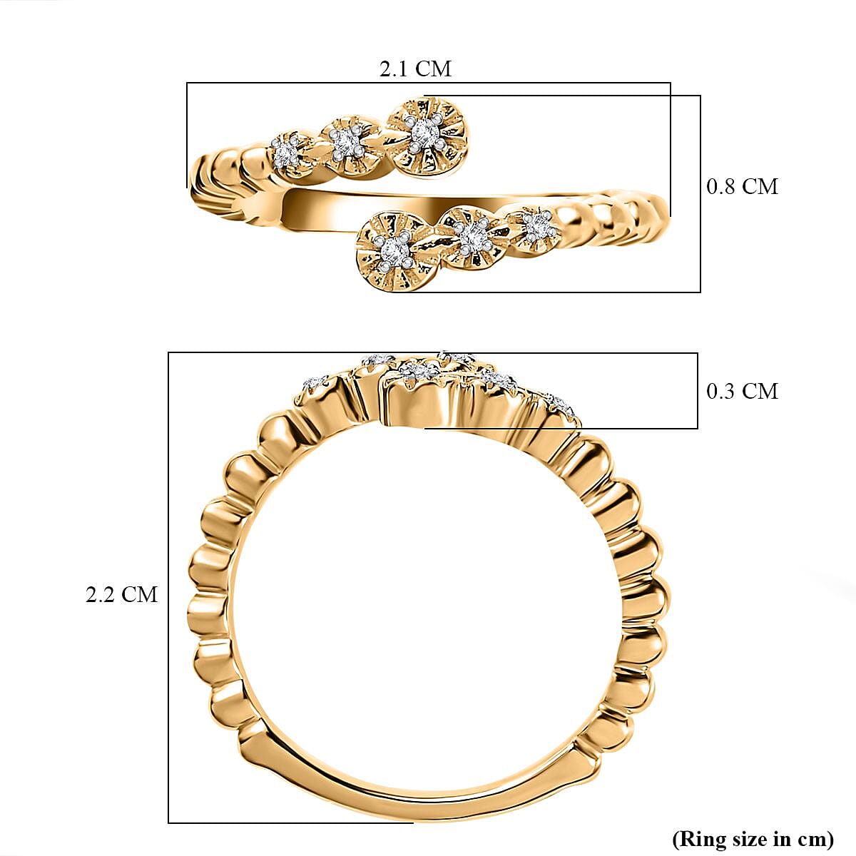 White Diamond Bypass Ring in 18K Vermeil Yellow Gold Sterling Silver 0.04 ct 0.040 Ct. 7648356 5
