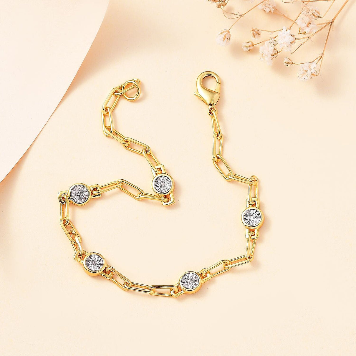 Designer Inspired - Diamond Station Bracelet With Lobaster Clasp Yellow Gold Plated (Size - 7.5) 7811822 3
