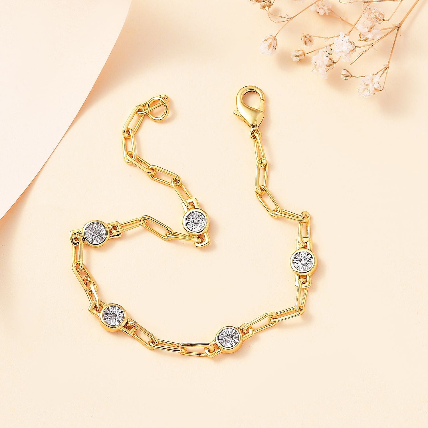 Designer Inspired - Diamond Station Bracelet With Lobaster Clasp Yellow Gold Plated (Size - 7.5) 7811822 3
