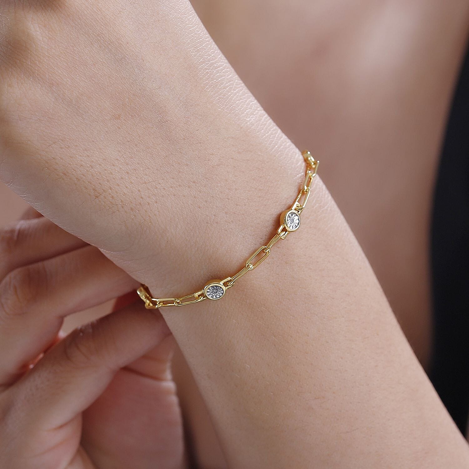 Designer Inspired - Diamond Station Bracelet With Lobaster Clasp Yellow Gold Plated (Size - 7.5) 7811822 4
