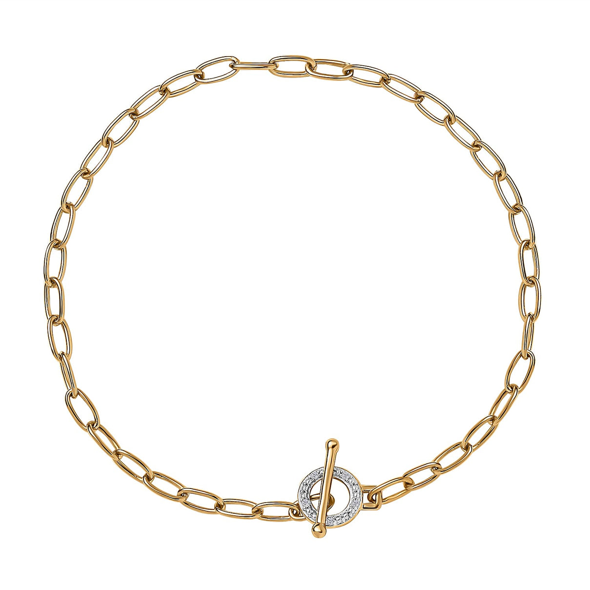 Designer Inspired - Diamond Paperclip Bracelet (Size - 7.5) With T-Bar Clasp in 18K Vermeil Yellow Gold Plated Sterling Silver 7636984 0
