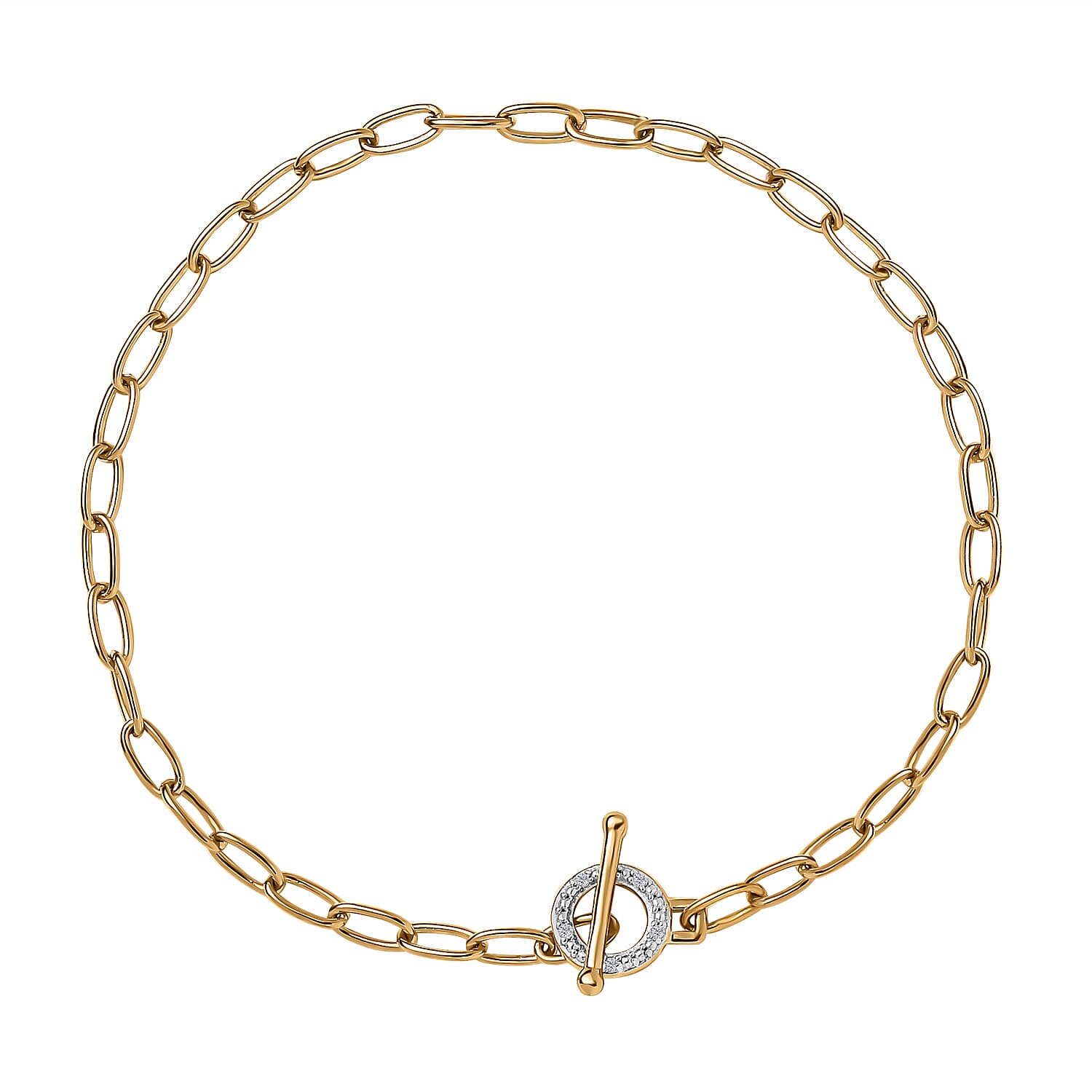 Designer Inspired - Diamond Paperclip Bracelet (Size - 7.5) With T-Bar Clasp in 18K Vermeil Yellow Gold Plated Sterling Silver 7636984 0