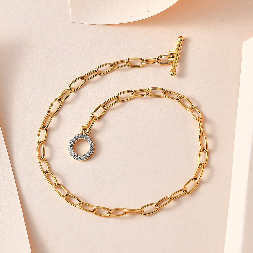 Designer Inspired - Diamond Paperclip Bracelet (Size - 7.5) With T-Bar Clasp in 18K Vermeil Yellow Gold Plated Sterling Silver