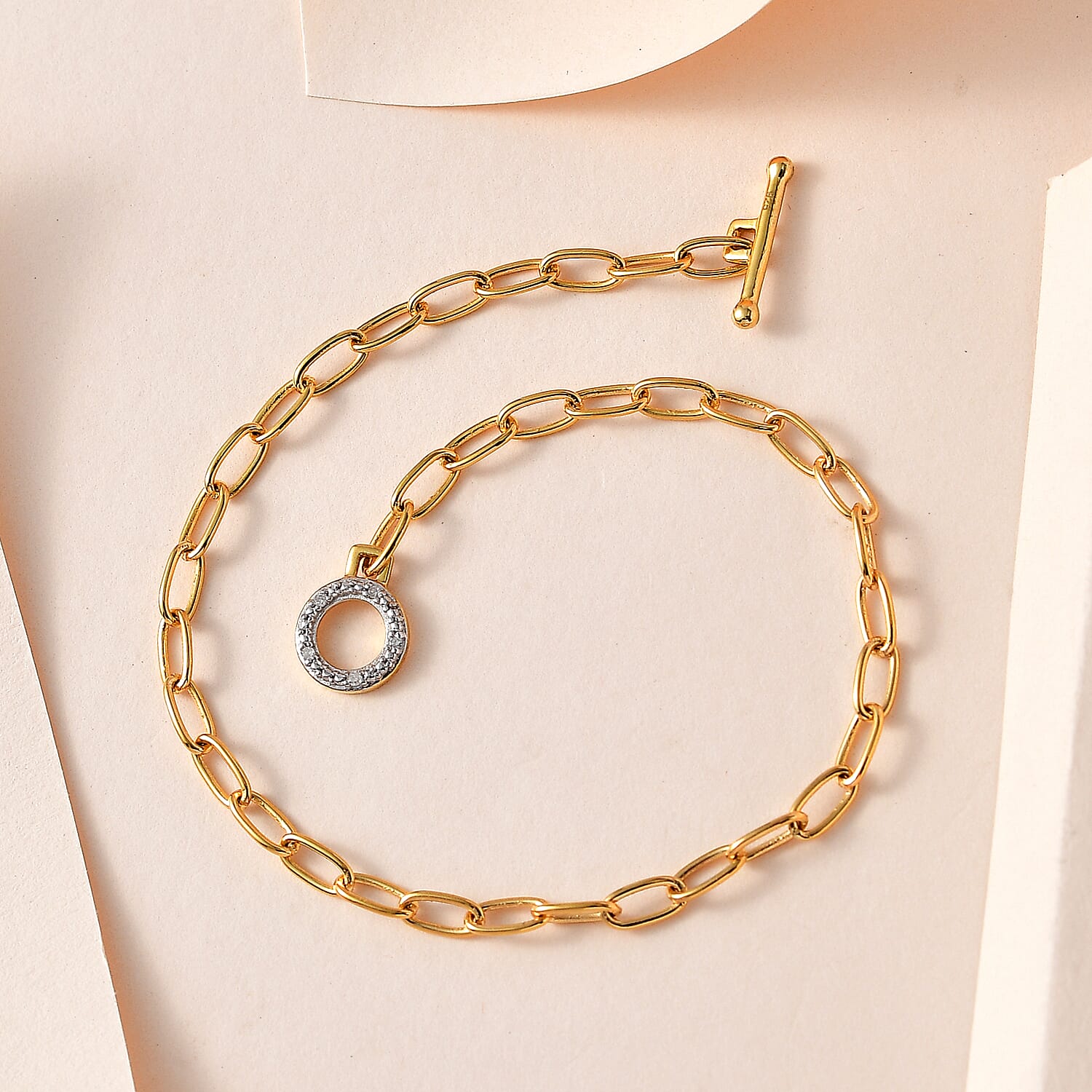 Designer Inspired - Diamond Paperclip Bracelet (Size - 7.5) With T-Bar Clasp in 18K Vermeil Yellow Gold Plated Sterling Silver 7636984 1