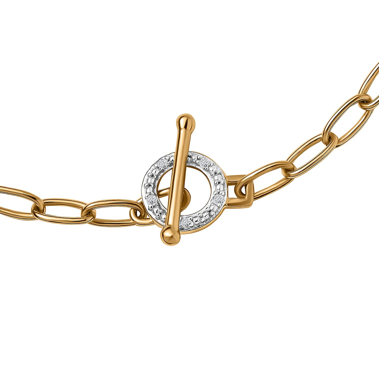Designer Inspired - Diamond Paperclip Bracelet (Size - 7.5) With T-Bar Clasp in 18K Vermeil Yellow Gold Plated Sterling Silver 7636984 3