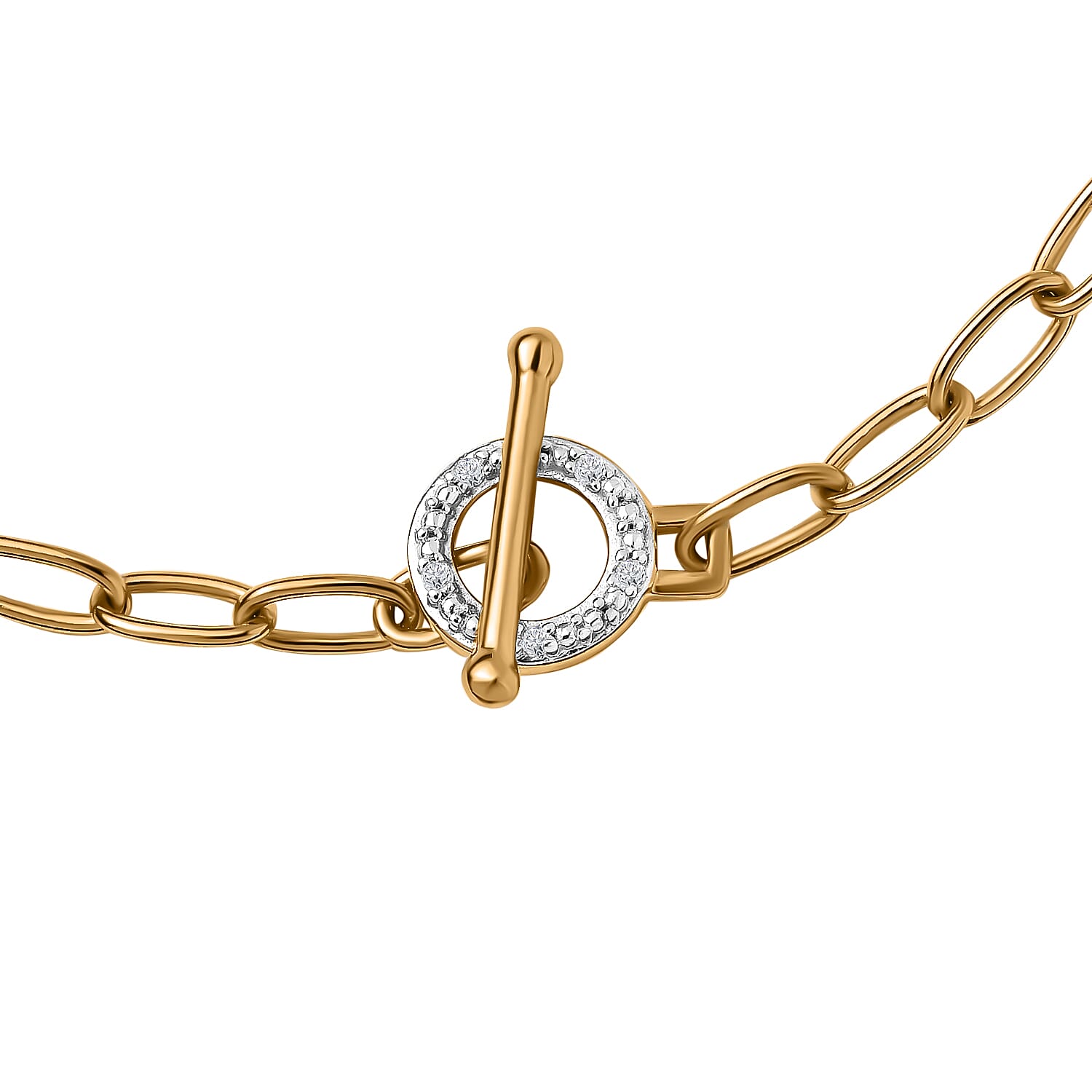 Designer Inspired - Diamond Paperclip Bracelet (Size - 7.5) With T-Bar Clasp in 18K Vermeil Yellow Gold Plated Sterling Silver 7636984 3
