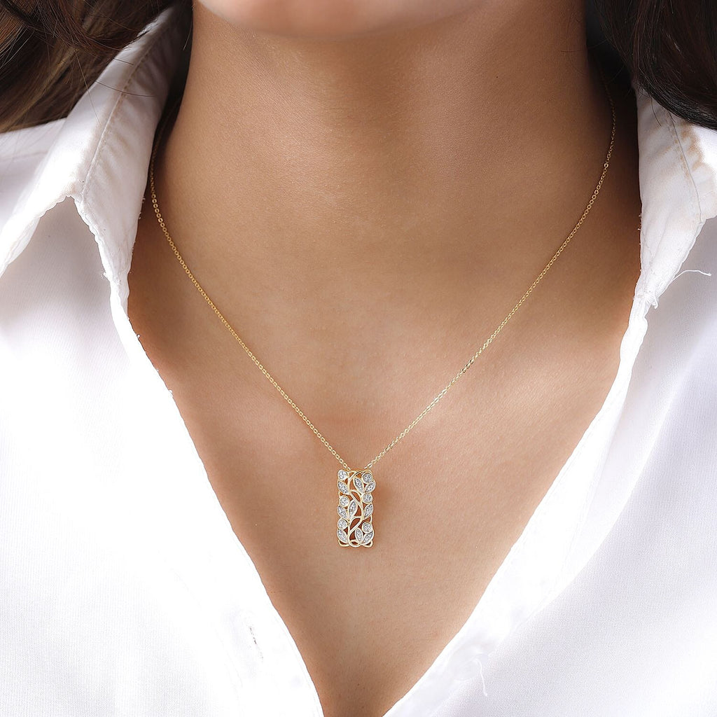 Diamond Pendant with Chain (Size 20) in 18K Vermeil Yellow Gold Plated and Platinum Overlay Sterling Silver