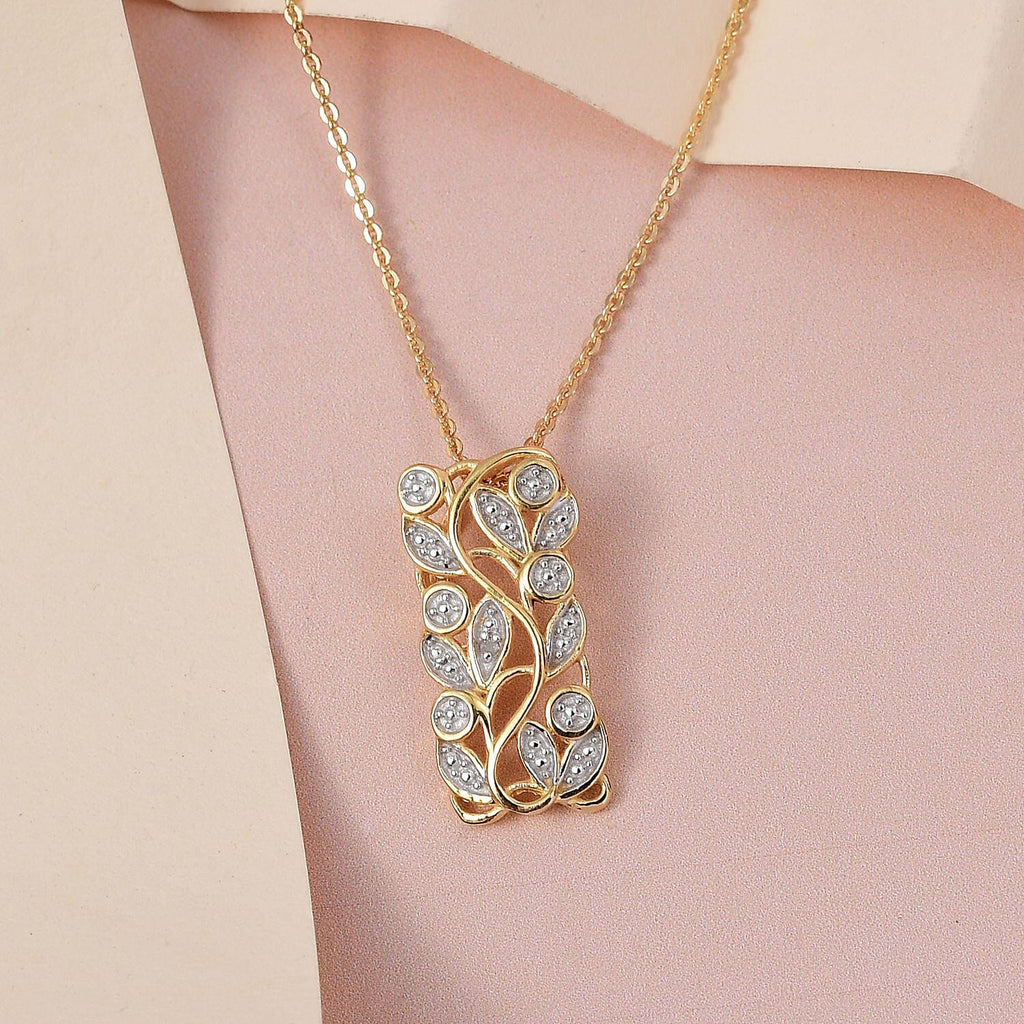 Diamond Pendant with Chain (Size 20) in 18K Vermeil Yellow Gold Plated and Platinum Overlay Sterling Silver