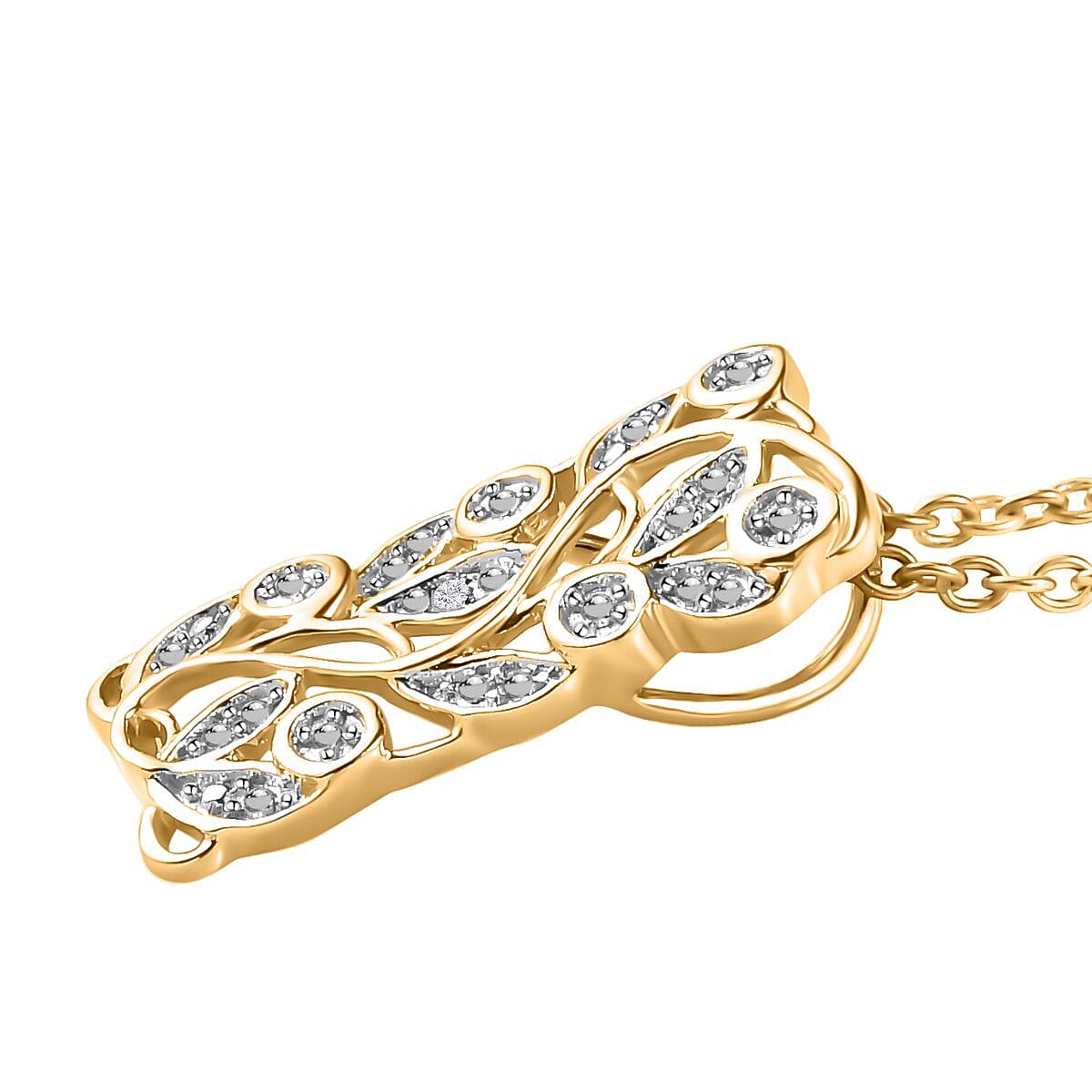 Diamond Leafy Vine Pendant with Chain (Size 20) in Sterling Silver with Platium and 18K Vermeil Yellow Gold 4138666 4