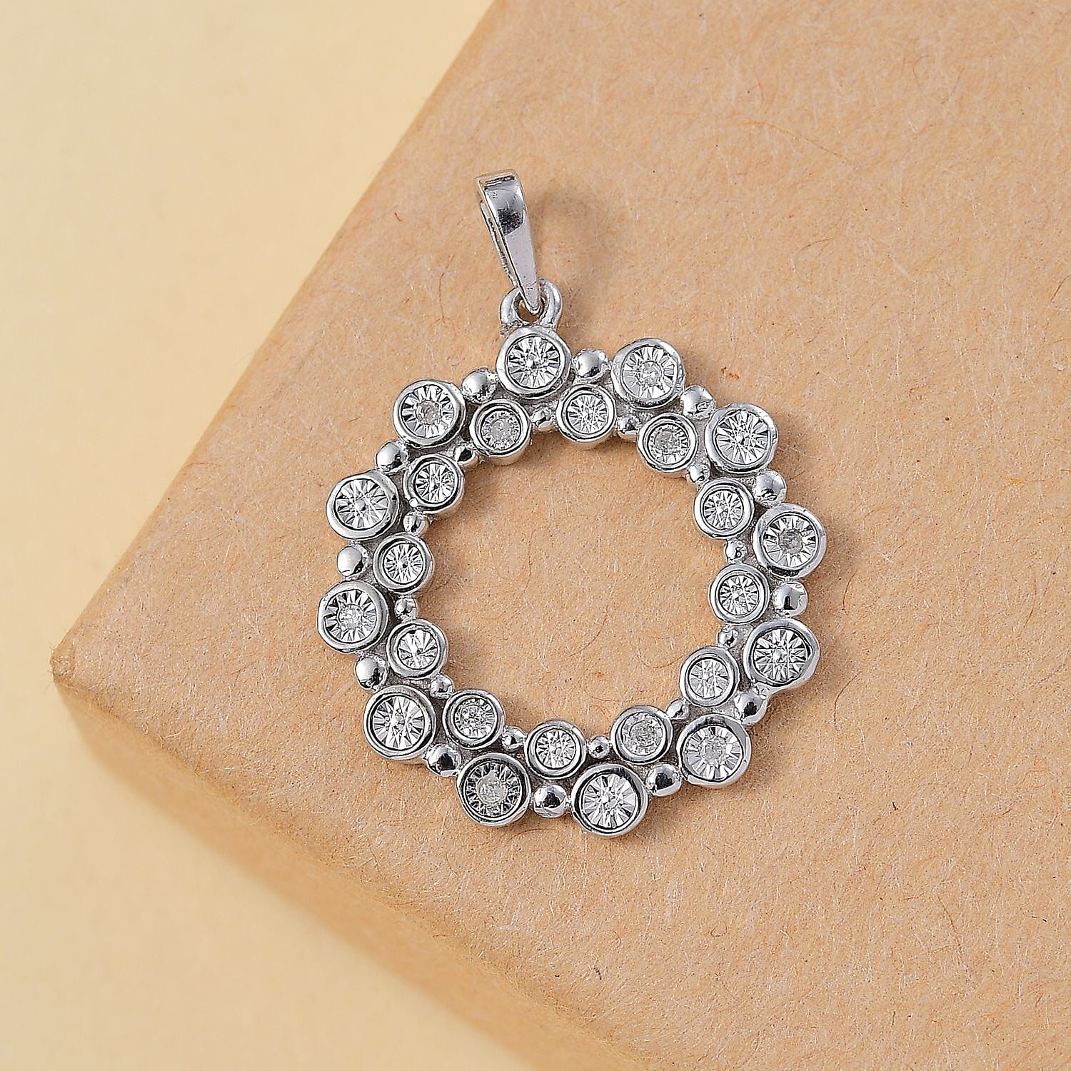 White Diamond Bubble Circle Pendant in Platinum Overlay Sterling Silver 7959797 7