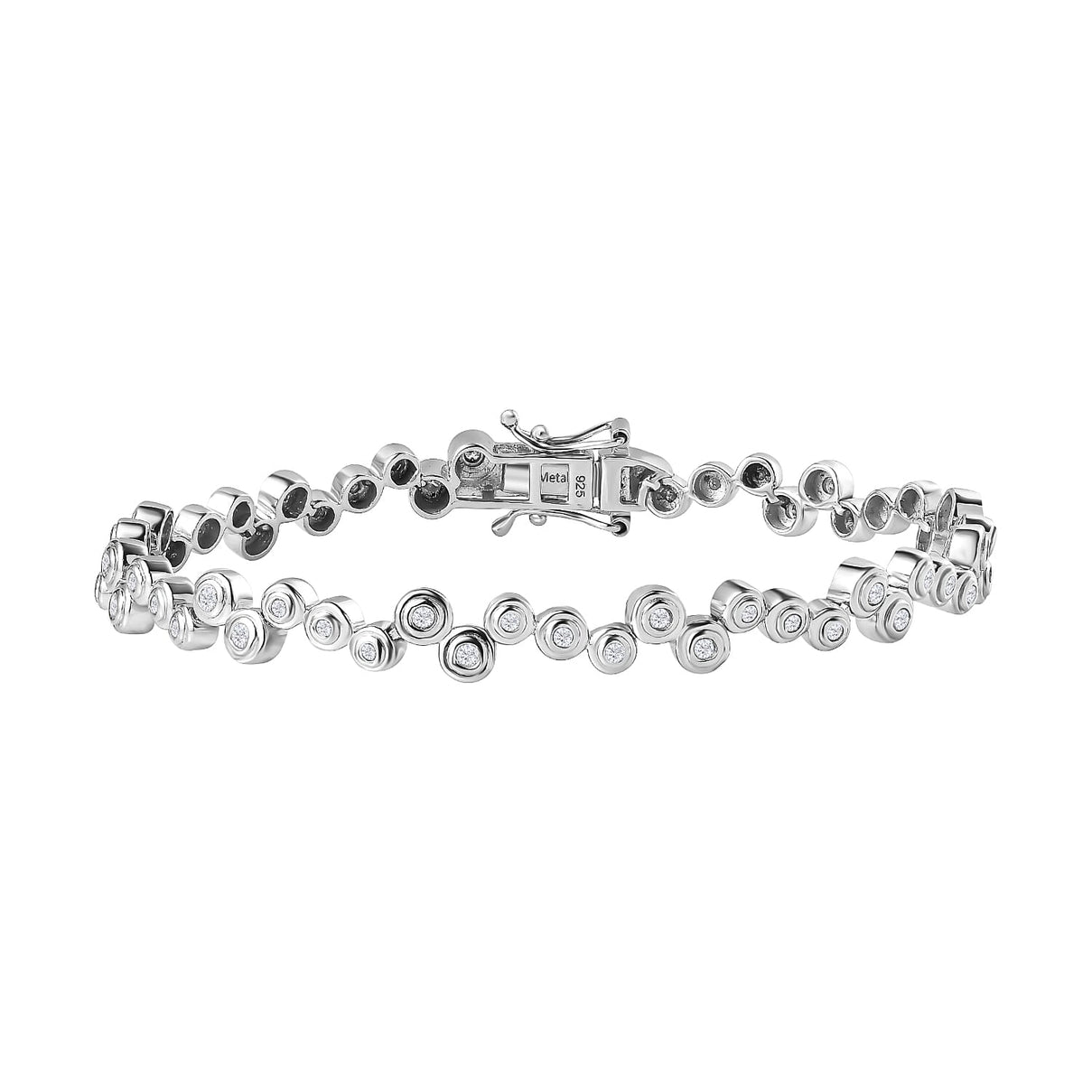 White Diamond Bubble Bracelet (Size - 7.5) in Platinum Overlay Sterling Silver 1.00 ct 7722824 0